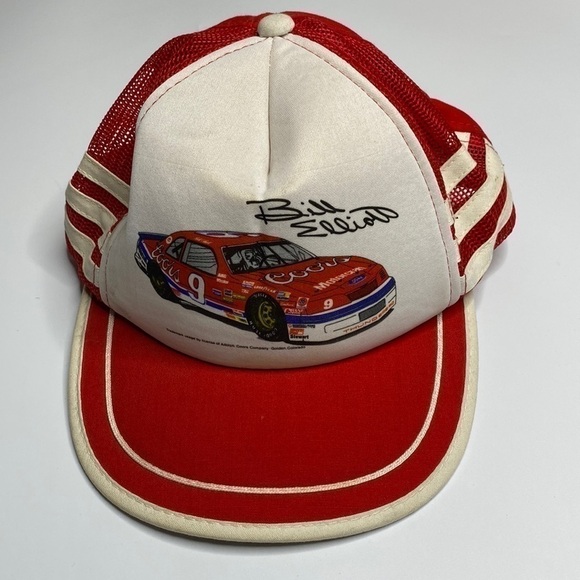 Vintage Bill Elliott Coors Three Stripe Red Hat Korea The Sportsman - Picture 1 of 11